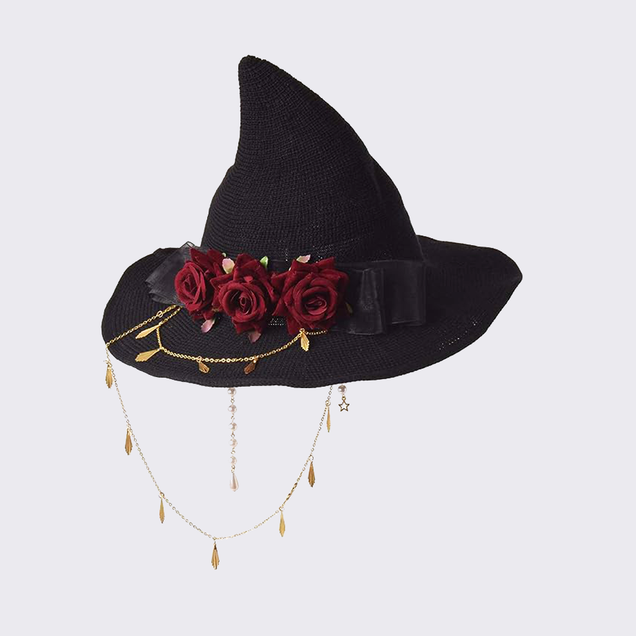 CrochFlower Women's Blooming Rose Witch Hat, Lorita Wide Brim Cosplay