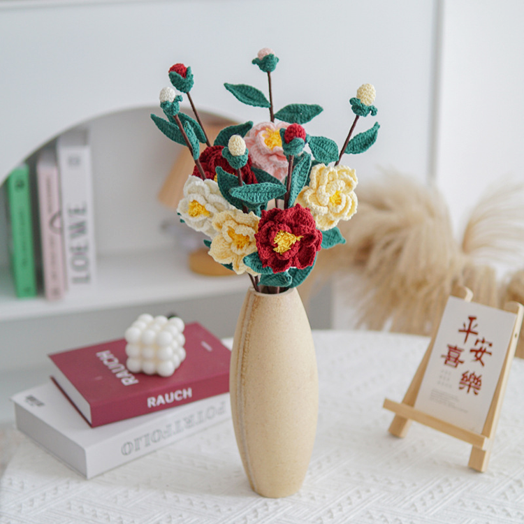 CrochFlower Crocheted Puff Flower Bouquet, Hand Knitted Flower Bouquet