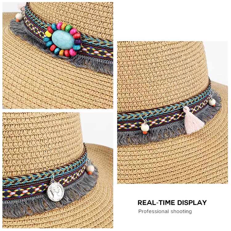 CrochFlower Women Boho Straw Hat Foldable Roll up Beach Cap Sun Hat Su