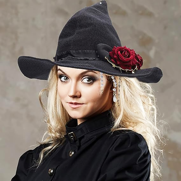 CrochFlower Women's Blooming Rose Witch Hat, Lorita Wide Brim Cosplay