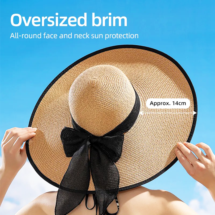 Summer Hats for Straw Hat for Women Beach Wide Brim Bowknot Big Floppy  Foldable Roll up Sun Hat UPF 50+