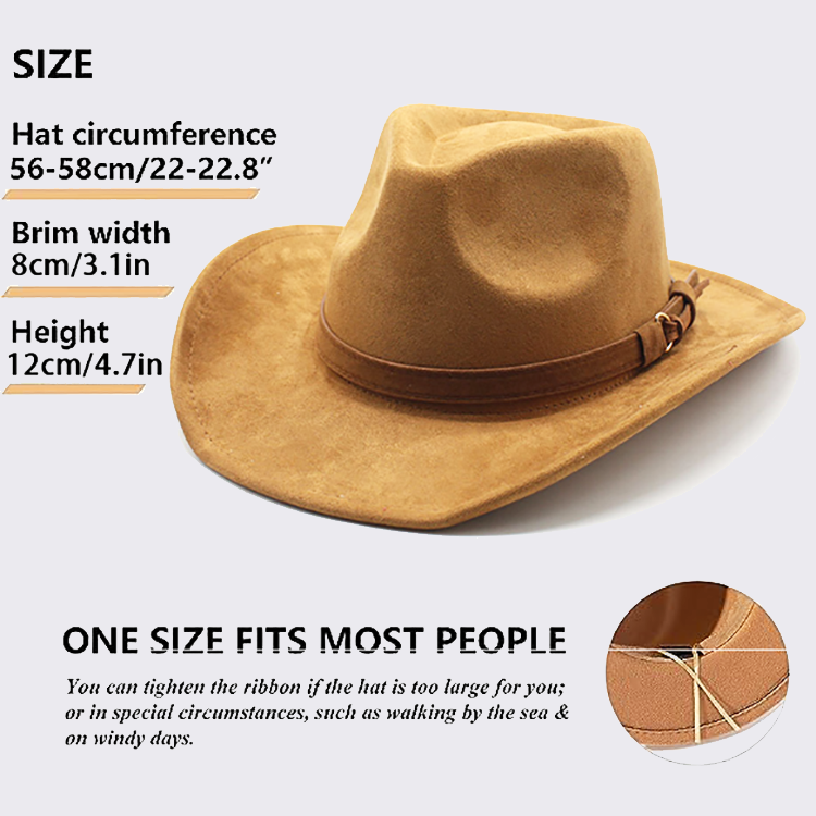 CrochFlower Western Suede Cowboy Hat Wide Brim Outdoor Suede Jazz Fedo