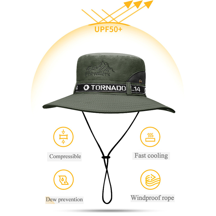 Men Bucket Hat with String Wide Brim Fishing Hiking Sun Protection