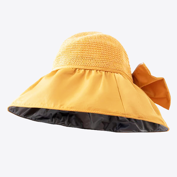 CrochFlower Foldable Anti-UV Ribbon Pouch Sun Hat Wide Brim Hat Ear Pr